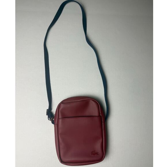 Lacoste Crossbody Bag - Burgundy with Blue Strap - Picture 2 of 9